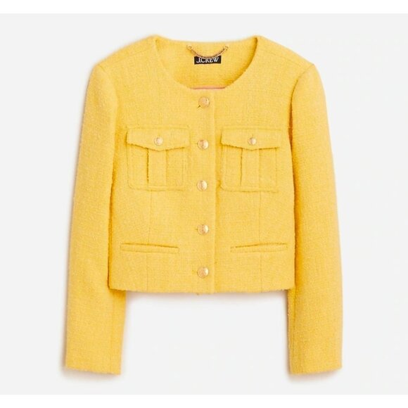 J.Crew Yellow Tweed Cropped Jacket 18 Women Classic Chanel Style Button Front - Picture 14 of 14